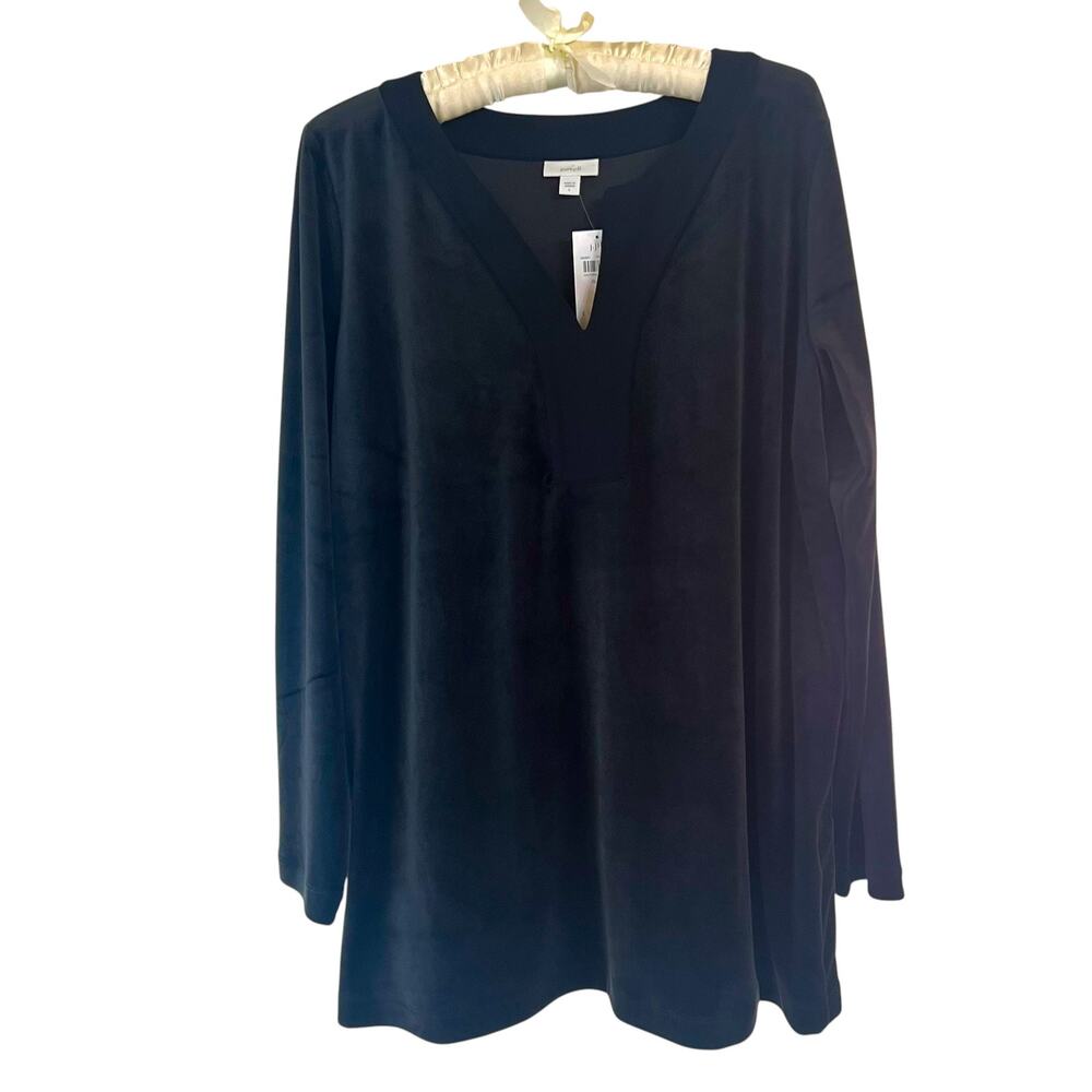 NWT J Jill Pure Women's L Velvet Top Long Sleeve Soft Blouse Black Velour Shirt